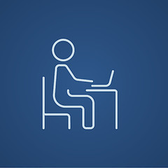 Image showing Businessman working at his laptop line icon.