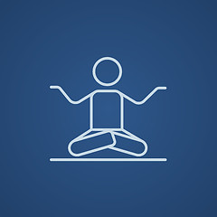 Image showing Man meditating in lotus pose line icon.