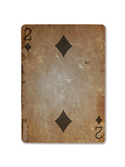 Image showing Very old playing card, two of diamonds