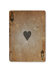 Image showing Very old playing card, ace of hearts