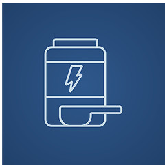 Image showing Sport nutrition container line icon.