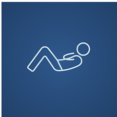 Image showing Man doing abdominal crunches line icon.