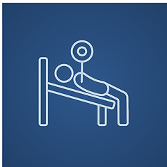 Image showing Man lying on bench and lifting barbell line icon.