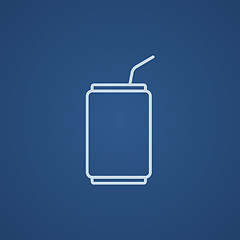 Image showing Soda can with drinking straw line icon.