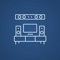 Image showing TV flat screen and home theater line icon.