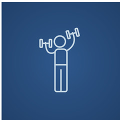 Image showing Man exercising with dumbbells line icon.