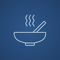 Image showing Bowl of hot soup with spoon line icon.