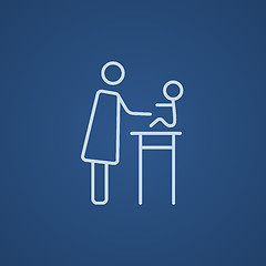 Image showing Woman taking care of baby line icon.