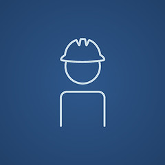 Image showing Worker wearing hard hat line icon.