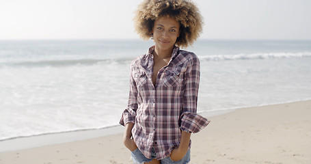 Image showing Casual Young Woman Standing At The Beach