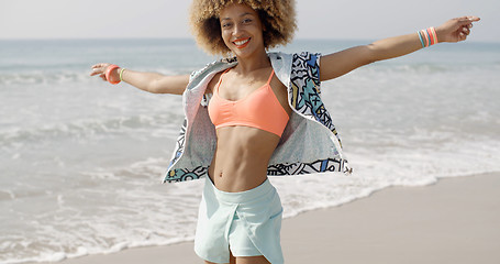 Image showing Jumping Happy Girl On The Beach