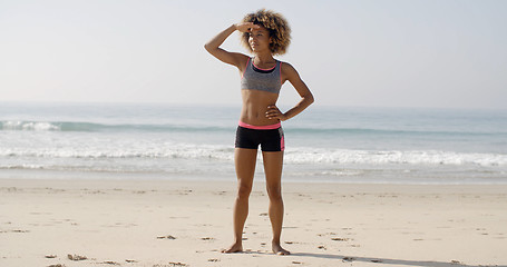 Image showing African-American Girl Enjoys A Beach Lifestyle.