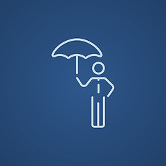 Image showing Businessman with umbrella line icon.