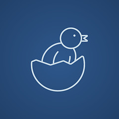 Image showing Chick peeking out of egg shell line icon.