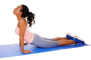 Image showing Beautiful African American woman stretching.