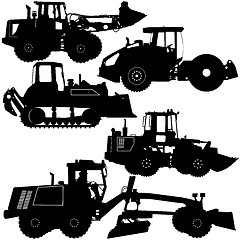 Image showing Set  silhouettes  road construction equipment. illustration.