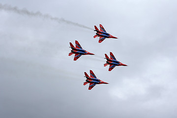 Image showing BARNAUL, RUSSIA - AUGUST 16, 2015: Aerobatic Team Russian Knight