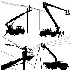 Image showing Electrician, making repairs at a power pole. illustration