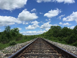 Image showing Railway to horizon and clouds on the sky background.