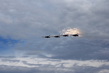 Image showing BARNAUL, RUSSIA - AUGUST 16, 2015: Aerobatic Team Russian Knight