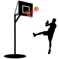 Image showing Black silhouettes of men playing basketball on a white 