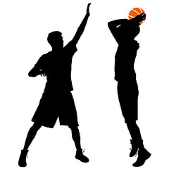 Image showing Black silhouettes of men playing basketball on a white 