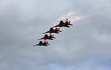 Image showing BARNAUL, RUSSIA - AUGUST 16, 2015: Aerobatic Team Russian Knight