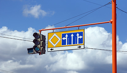 Image showing Green traffic signs with the direction of travel 