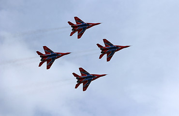 Image showing BARNAUL, RUSSIA - AUGUST 16, 2015: Aerobatic Team Russian Knight