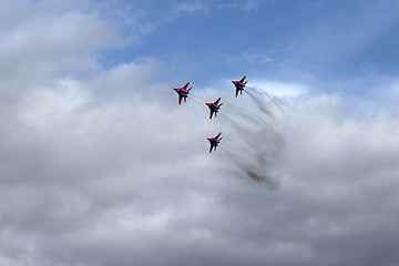 Image showing BARNAUL, RUSSIA - AUGUST 16, 2015: Aerobatic Team Russian Knight