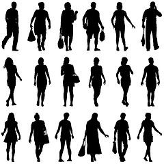 Image showing Black silhouettes of beautiful mans and womans on white 
