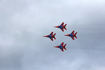 Image showing BARNAUL, RUSSIA - AUGUST 16, 2015: Aerobatic Team Russian Knight