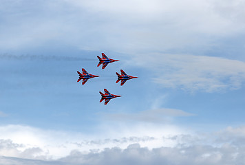 Image showing BARNAUL, RUSSIA - AUGUST 16, 2015: Aerobatic Team Russian Knight