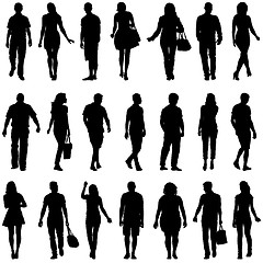 Image showing Black silhouettes of beautiful mans and womans on white 