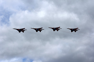 Image showing BARNAUL, RUSSIA - AUGUST 16, 2015: Aerobatic Team Russian Knight