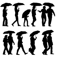 Image showing Black silhouettes man and woman under umbrella. 