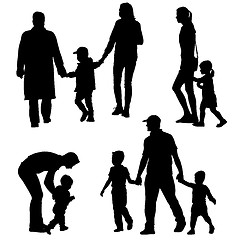 Image showing Black silhouettes Family on white background. 