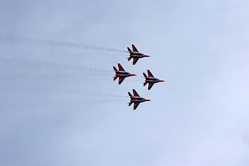 Image showing BARNAUL, RUSSIA - AUGUST 16, 2015: Aerobatic Team Russian Knight