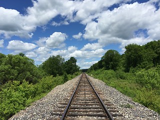 Image showing Railway to horizon and clouds on the sky background.