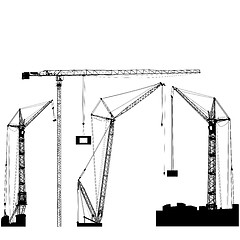 Image showing Set of black hoisting cranes isolated on white background. illustration