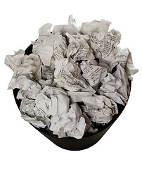 Image showing Wastepaper basket full of crumpled paper

