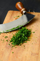 Image showing Chopping fresh dill