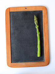 Image showing Blank Chalkboard with Fresh Asparagus