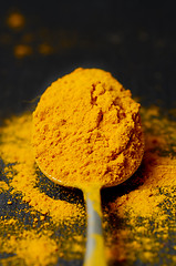 Image showing Turmeric powder in a  spoon