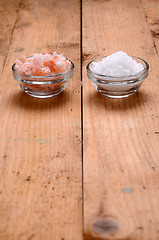 Image showing Himalayan pink salt, and sea salt