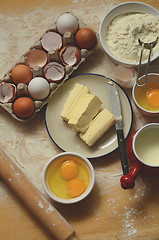 Image showing baking ingredients on a table