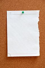 Image showing Blank piece paper pinned into corkboard