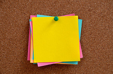 Image showing Blank notes pinned into brown corkboard