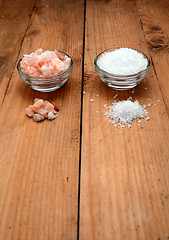Image showing Himalayan pink salt, and sea salt