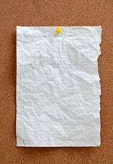 Image showing Blank piece paper pinned into corkboard